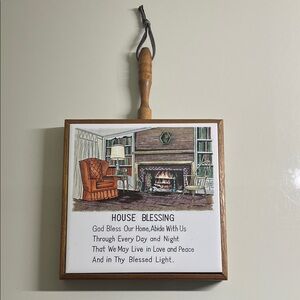 ▫️70s House Blessing Tile and Wooden Wall Decor with Leather Hanging Hook